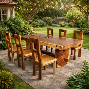Ensemble de salle à manger en bois de suar naturel de qualité supérieure, table grande et fauteuils hauts faits à la main, pour usage commercial et résidentiel - Product Image 6