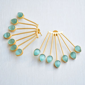 Wholesale Brass Statement <b>Earrings</b> Stud Natural Semi Precious Stone Antique Brass Finish Trendy Statement Piece Bulk Export - Product Image 5