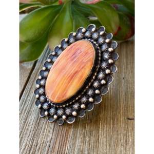 Shawn Cayatineto Boho <b>Statement</b> <b>Ring</b> Spiny Oyster & Turquoise Shell Sterling <b>Silver</b> Bezel Setting Inlay Size 9.5 Everyday Wear - Product Image 4