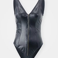 Débardeur court pour femme en cuir écologique respirant, personnalisé, à rayures, style corset sans bretelles, avec broderie, boutons et dentelle