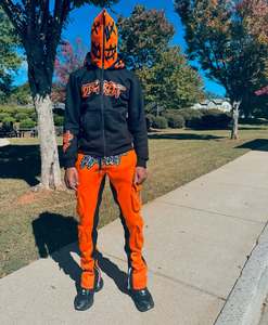 Conjuntos de sudadera de algodón con cremallera completa de los fabricantes, conjuntos de sudadera y pantalones de chándal acampanados con estampado de abullonado personalizado Unisex - Product Image 5