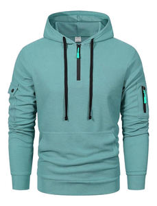 New Design OEM Custom Plain Blank Cotton Heavyweight 1/4 Half Quarter Zip Oversized <b>Black</b> Color <b>Hoodies</b> for <b>Men</b> - Product Image 6