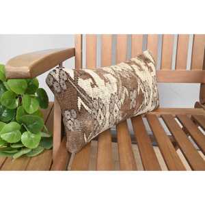 Almohada de lana de retazos Ikat Vintage Beige, almohada decorativa de 8x16 pulgadas con técnica tejida y estilo acolchado para sofás - Product Image 2