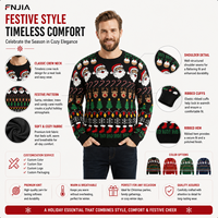 Suéter de punto para hombre FNJIA, jersey navideño con diseño de Papá Noel y renos, jersey feo de Navidad, ropa de punto para hombre, top cálido para las fiestas de invierno