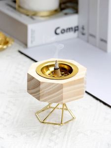 Quemador de incienso hexagonal de madera oscura con base geométrica de latón, soporte de aromaterapia, decoración zen de lujo para el hogar - Product Image 3