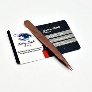 Pinzas para pestañas QB con etiqueta personalizada, la mejor calidad, titanio, oro rosa, volumen recto inclinado, extensiones de pestañas rusas, cejas - Product Image 1