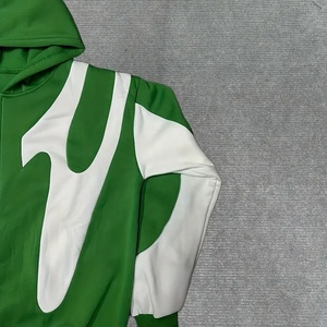 Sweat à capuche gothique punk MOVATEXTILES Basics vert et blanc contrasté pour femme, coupe ample, coton lourd, patchwork, fermeture éclair - Product Image 5