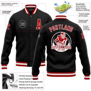 Custom Black Red-White Bomber Full-Snap Varsity Letterman <b>Jacket</b> Windbreaker Winter Reversible Waterproof <b>Fleece</b> <b>Lining</b> - Product Image 4