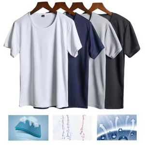 Camisetas de microfibra para hombre, Camiseta ajustada de manga corta transpirable y de secado rápido con cuello redondo ligero con logotipos impresos - Product Image 4