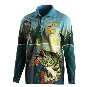 Camiseta Polo de Pesca de Manga Larga Unisex con Estampado de Dibujos Animados, Ropa Deportiva para Exteriores, Sublimación, Spandex/Poliéster, Anti-UV, Secado Rápido, UPF - Product Image 1