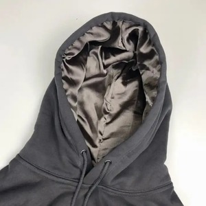 Sudadera con capucha personalizada de alta calidad para hombre, Jersey de algodón de lujo, sombrero de seda con forro de satén, decoración de logotipo de manga larga a través de impresión de hojaldre - Product Image 3