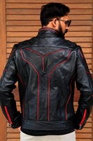 Veste en cuir d'agneau véritable pour homme de haute qualité, design élégant et ajusté, logo frontal, respirante, rouge, vente en gros, coupe-vent