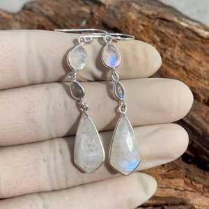 Pendientes colgantes de piedra lunar natural, plata de ley 925, 1.2 pulgadas de largo, hechos a mano, joyería de moda, regalo para mujeres y hombres - Product Image 4