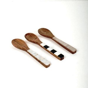 <b>Wooden</b> Spoon with Resin Salad Server Set 2 Turners Sustainable Handmade <b>Utensils</b>-Mirha International Handicraft Size S - Product Image 1