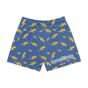 Shorts en mesh pour femmes de haute qualité, 165 GSM, tissu mesh doux et respirant, motif éclair bleu ciel, impression personnalisée du logo, shorts pour femmes. - Product Image 1