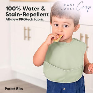 Baberos ligeros para alimentación de bebés con bolsillo profundo a prueba de desorden, grado alimenticio y fácil de limpiar - Product Image 2