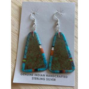 Navajo Multi-Color Stone White Gold Slab Dangles <b>Earrings</b> Geometric <b>Drop</b> Earjewelry <b>Sapphire</b> Emerald Gold Plated Sterling Silver - Product Image 2