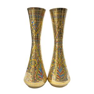 Juego de Jarrones de Latón Vintage, Pintados a Mano con Esmalte Floral, Jarrones de Metal Grabados, Borde Festoneado Ornamentado, Decoración Colorida para el Hogar - Product Image 2