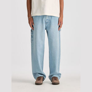 Jeans en denim bleu délavé, coupe droite, taille mi-haute, légers et respirants, de haute qualité, vente en gros OEM pour hommes - Product Image 2