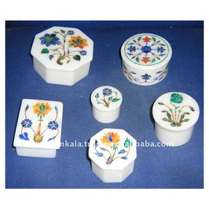 Boîte à bijoux en marbre blanc poli fait main de forme octogonale rectangulaire et ronde avec une qualité supérieure et des prix bas - Product Image 1