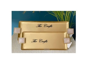 Plateau de service en fer en vrac avec poignées de conception de fleurs plateau de chocolat décoratif de couleur or de qualité exclusive - Product Image 3