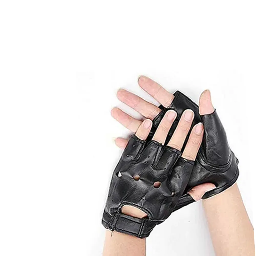 Guanti corti senza dita in pelle con rivetti neri guanti mezze dita alla moda guanti da motociclista con borchie-nero