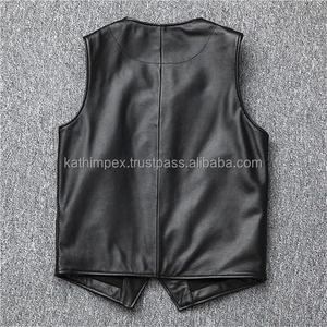 Chaleco de cuero negro personalizado OEM para hombre con 4 bolsillos y botones de cuerno ropa exterior transpirable para primavera y otoño estilo informal - Product Image 3