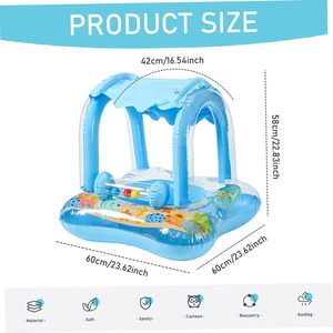 Bouée de bain populaire pour bébé avec auvent de protection solaire, flotteur de piscine gonflable avec cloche, jouet de bain en PVC à motif de dessin animé pour tout-petits de 1 à 3 ans - Product Image 5