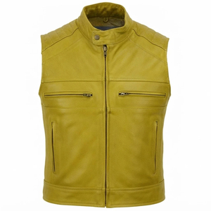 Fashionable Men <b>Leather</b> Vest Designer Motorcycle Biker Sleeveless Outerwear Vintage <b>Retro</b> Slim Fit Motorbike <b>Leather</b> <b>Jacket</b> - Product Image 1