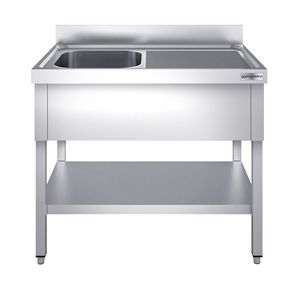 Évier commercial en acier inoxydable PREMIUM - 1000x600mm - avec cuve simple à gauche - avec étagère inférieure - Product Image 4