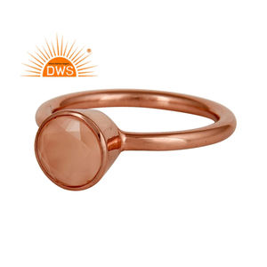 Nuevo diseño de plata de ley, chapado en oro rosa, rosa de Calcedonia Natural piedra preciosa, anillo apilable, joyería para mujer, regalo para ella - Product Image 1