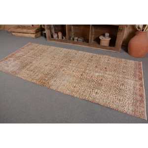 Vintage Turkish Rug Beige <b>Red</b> 4.1 X 8.6ft Large Area Woolen Patchwork Design for Hallway Bedroom Latex Perfect Room Bedside Rug - Product Image 3