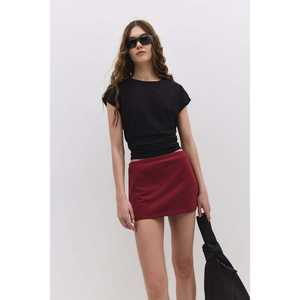 Casual <b>Mini</b> Golf <b>Skirt</b> with <b>Pleat</b> Design XS Size Silk Fabric Embroidered Technics Natural Waistline Club Style - Product Image 2