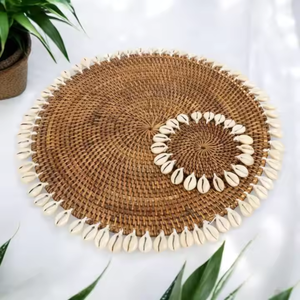 Posavasos de ratán redondo de mimbre artesanal ODM más vendido, vajilla de fiesta de concha más vendida al por mayor de Vietnam - Product Image 4