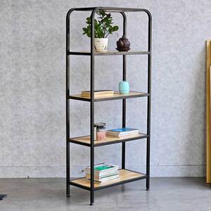 ชั้นวางของตกแต่ง KTB68136 โครงเหล็กพร้อมท็อปไม้ยางพารา ขนาด 60x30x140 ซม. แบบตั้งพื้น สำหรับห้องนั่งเล่น - Product Image 2