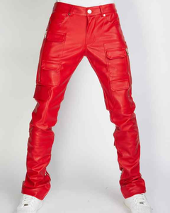 Personalizado caramelo rojo Murphy pu cuero jeans hombres pantalones decorar con bolsillos elegantes pantalones de cuero para hombre 2025 - Product Image 5