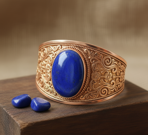 Rudra Gems Fabriqué À La Main Naturel Lapis Lazuli Cabochon Haute Qualité Tibétain Argent Perlé Bracelets 14K Or À La Mode Bracelets - Product Image 1