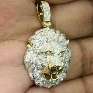 Pendentif et breloque tête de lion en argent 925 avec moissanite ronde de 2,3 carats, cadeau islamique parfait pour femme, plaqué or 14 carats - Product Image 1