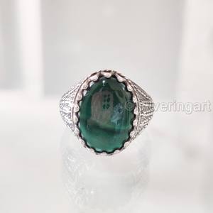 Grossiste Bague pour hommes Bague en malachite naturelle avec pierre de naissance Toutes tailles Bijoux de cadeau d'anniversaire ottoman Bague en argent sterling 925 - Product Image 3