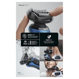 Rasoir Électrique Rechargeable Bleu pour Hommes, Utilisation Humide et Sèche, Système de Nettoyage, Cinq Lames Rotatives, Étanche IPX7, Qualité Allemande - Product Image 2