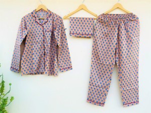 Pijama indio 100% de algodón puro para adultos, ropa de noche transpirable y cómoda con estampado Floral para todas las estaciones - Product Image 5