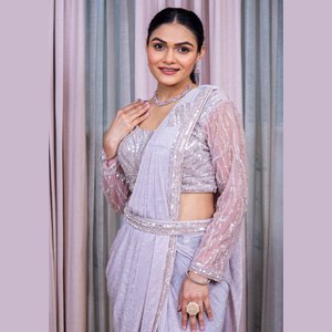 ส่าหรีแบบผ้าลาเวนเดอร์มีแสงระยิบระยับเกรดพรีเมี่ยมพร้อมด้วยงานฝีมือที่ละเอียดอ่อนจากอินเดียในราคาขายส่ง - Product Image 3