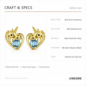 Orecchini a perno E423 a forma di cuore blu da donna, in lega di zinco placcata oro, con gemma taglio brillante e montatura a griffe, gioiello alla moda, idea regalo - Product Image 6