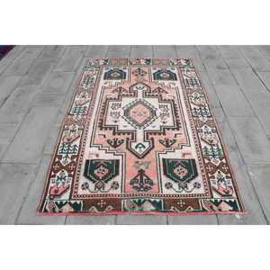 Turkish Vintage Rug, 4.3x6.6 ft Rug, <b>Brown</b> Pink Moroccan <b>Wool</b> Rug - Product Image 1