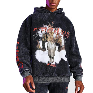 Custom Acid Wash Flared Drawstring Tracksuits Pullover Hoodie Jogging Suit Distressed Sweat suit <b>Sweatpants</b> <b>Sets</b> Plus Size <b>Sets</b> - Product Image 2