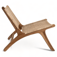 Fauteuil de relaxation en teck avec tressage en rotin, mobilier moderne pour extérieur, salle à manger, jardin, salon, cour, villa, hôtel