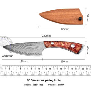 Cuchillo de Cocina Portátil de Acero de Damasco 5 en 1 con Mango de Acrílico con Patrón de Madera para Cortar Carne, Deshuesar, Filetear Pescado, Ideal para Acampar - Product Image 6