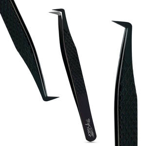Pinzas de extensión de pestañas de volumen personalizado Pinzas de pestañas de punta de fibra Agarre de diamante de acero inoxidable Pinzas de 90 grados Agarre antideslizante - Product Image 1
