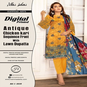 Stylish Elegant 3-Piece Printed <b>Sequin</b> Shirt Lawn Dupatta Cotton Trousers High Quality Indian Pakistani Casual Wear Suit Fabric - Product Image 1