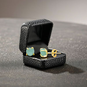 Classic 925 Sterling <b>Silver</b> December Birthstone Earrings Handmade Raw Amazonite <b>Studs</b> with Gold Plating Artisan Jewelry Gift - Product Image 4